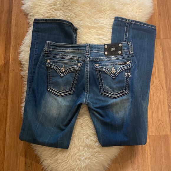 Miss Me Women’s Bootcut Denim Blue Jeans Studded Silver Stitching EUC Sz 30 - Picture 7 of 16